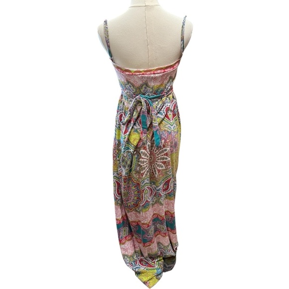 Vintage Malibu Gypsy Babydoll Tie Back Multicolored Sleeveless Maxi Dress Small - Picture 4 of 10